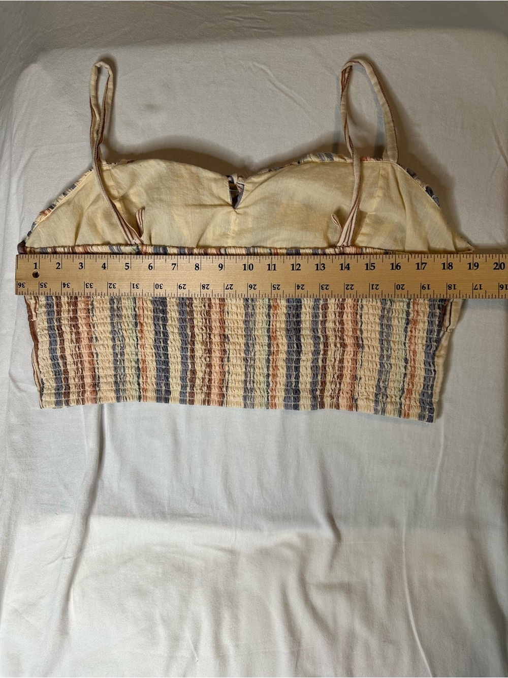Lucky Brand Crop Top XL Striped Linen Smocked Cami Boho Festival Summer - Picture 6 of 7